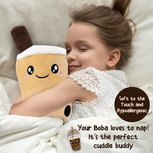 🆕 Kids Brown Plush Pillow Bubble Tea Cartoon Pet Animal Stuffy Cute Soft Baby - Picture 4 of 7
